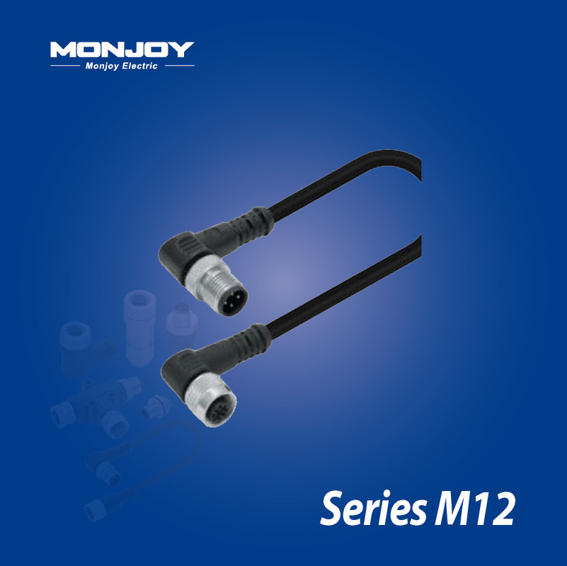 M12*1.0，A標準，彎式，針- M12*1.0，A標準，彎式，孔 屏蔽，澆鑄電纜連接器