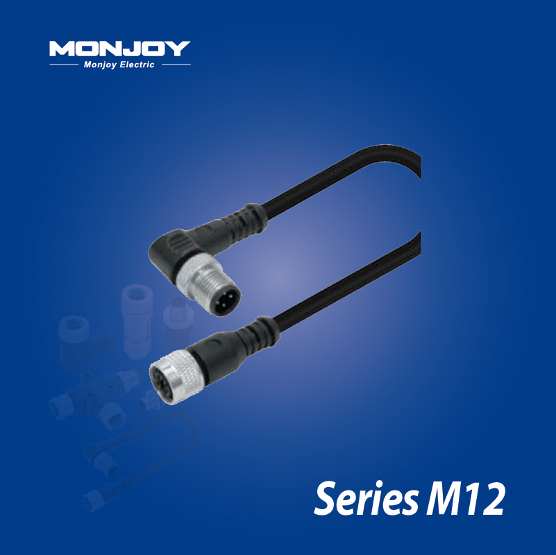 M12*1.0，A標準，彎式，針- M12*1.0，A標準，直式，孔 屏蔽，澆鑄電纜連接器